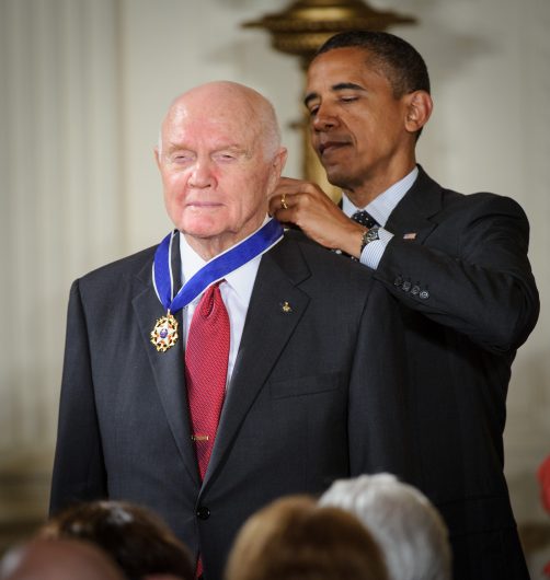 President Barack Obama presents John Glenn with a Medal of Freedom on May 29, 2012, during a ceremony at the White House in Washington D.C. Credit: Courtesy of NASA